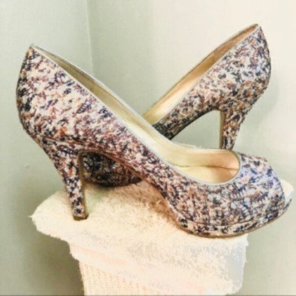 Nine West Metallic Giltter Heels Sparkly Silver Lace Open Toe Evening 7.5 M - Picture 7 of 12